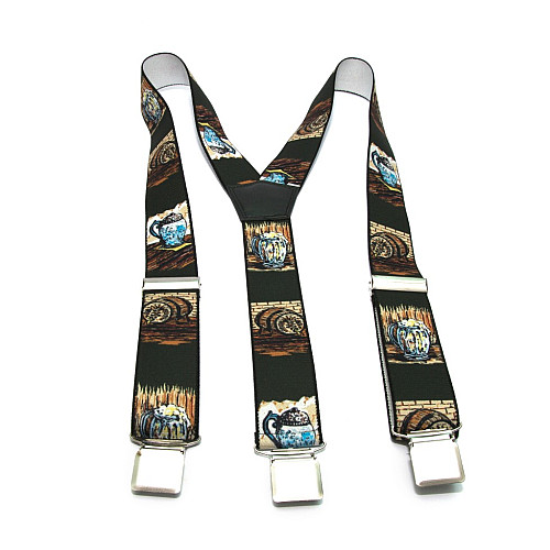 Мужские подтяжки Gofin цвета хаки с рисунком пиво Y образные 4 см PBM-19003