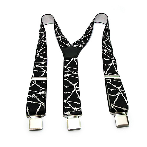 Мужские подтяжки Gofin черные с рисунком колючей проволовки Y образные 4 см PBM-19005