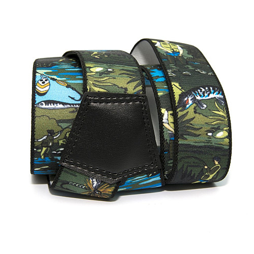 Подтяжки Gofin мужские зеленые с рисунком рыбалка Y образные 4 см PBM-19010