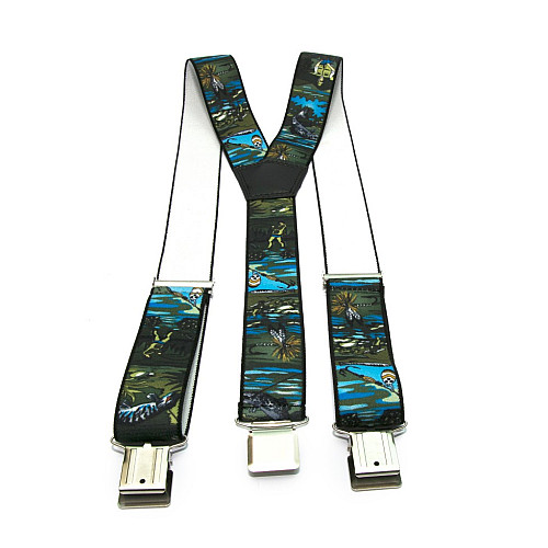 Подтяжки Gofin мужские зеленые с рисунком рыбалка Y образные 4 см PBM-19010