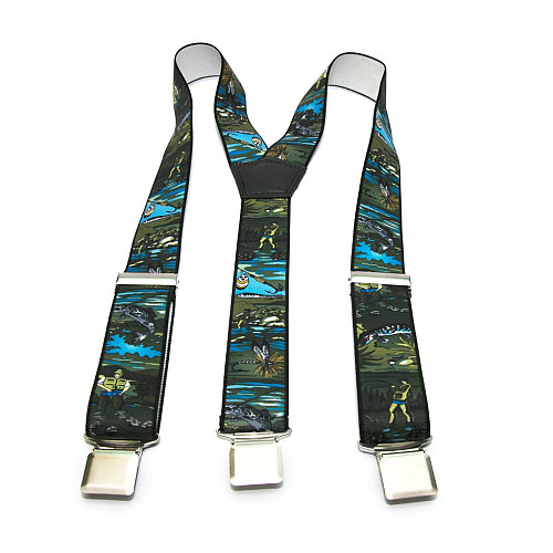 Подтяжки Gofin мужские зеленые с рисунком рыбалка Y образные 4 см PBM-19010