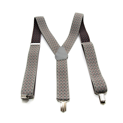 Подтяжки Gofin серые в зелено-бордовые ромбики Y образные 3,5 см PBM-19025