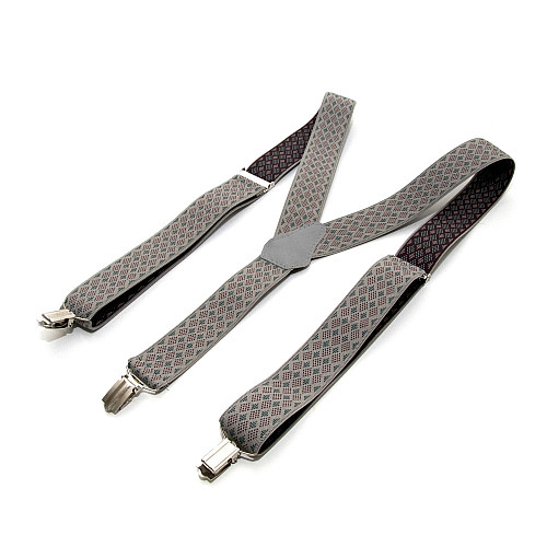 Подтяжки Gofin серые в зелено-бордовые ромбики Y образные 3,5 см PBM-19025