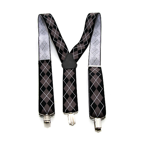 Подтяжки Gofin черные в серые ромбики Y образные 3,5 см PBM-19028