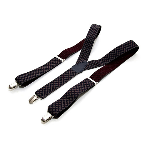 Підтяжки Gofin сіро-синя шахматна дошка Y образні 3,5 см PBM-19037