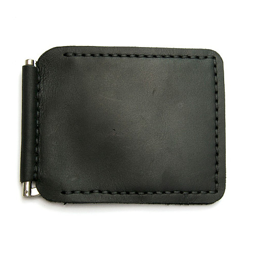 Шкіряний зажим для грошей Gofin чорний ручної роботи SKG-10001