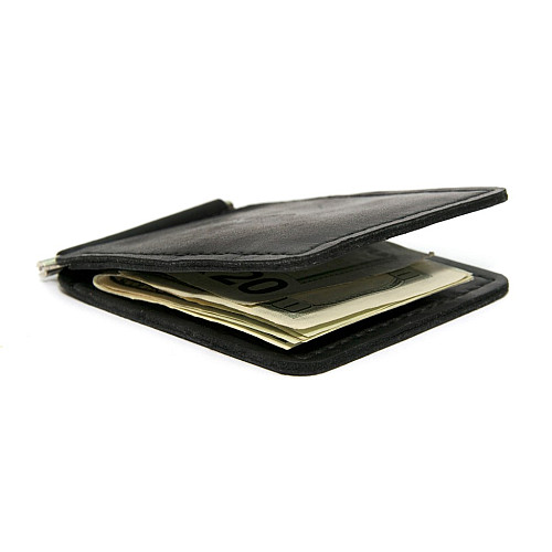 Шкіряний зажим для грошей Gofin чорний ручної роботи SKG-10001