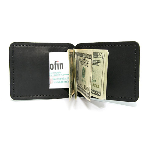 Шкіряний зажим для грошей Gofin чорний ручної роботи SKG-10001