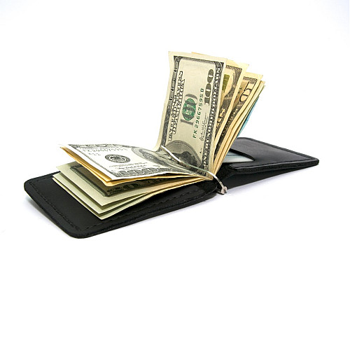 Шкіряний зажим для грошей Gofin чорний ручної роботи SKG-10001