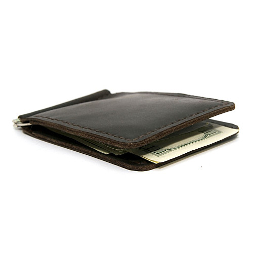 Кожаный зажим для денег Gofin ручной работы темно-коричневый SKG-10002