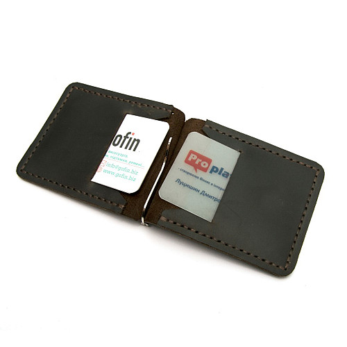 Кожаный зажим для денег Gofin ручной работы темно-коричневый SKG-10002