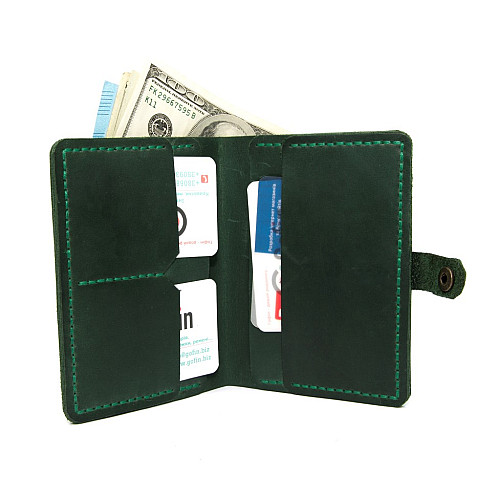 Кожаное мужское портмоне Gofin зелёное SKG-10009
