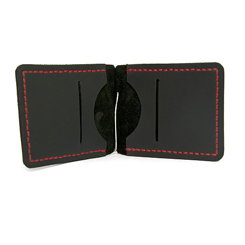 Шкіряний зажим для грошей Gofin чорний з червоною ниткою ручної роботи SKG-10015