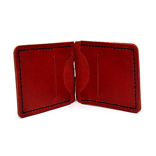 Червоний шкіряний зажим для грошей з чорною ниткою Gofin SKG-10016