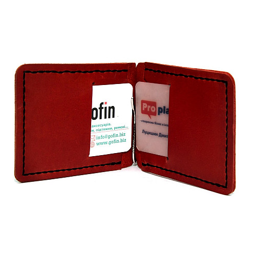 Червоний шкіряний зажим для грошей з чорною ниткою Gofin SKG-10016