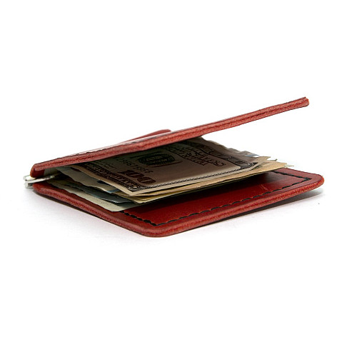 Червоний шкіряний зажим для грошей з чорною ниткою Gofin SKG-10016