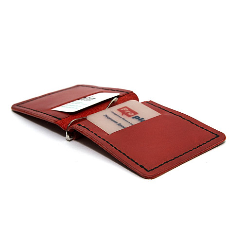 Червоний шкіряний зажим для грошей з чорною ниткою Gofin SKG-10016