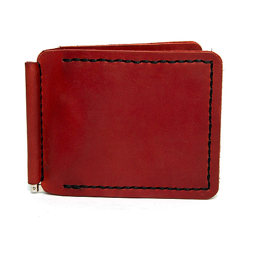 Червоний шкіряний зажим для грошей з чорною ниткою Gofin SKG-10016