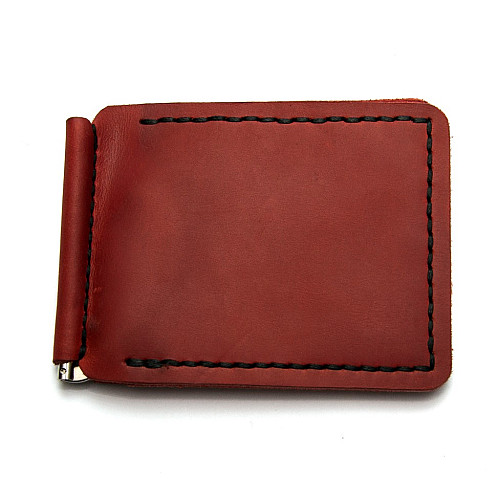 Червоний шкіряний зажим для грошей з чорною ниткою Gofin SKG-10016