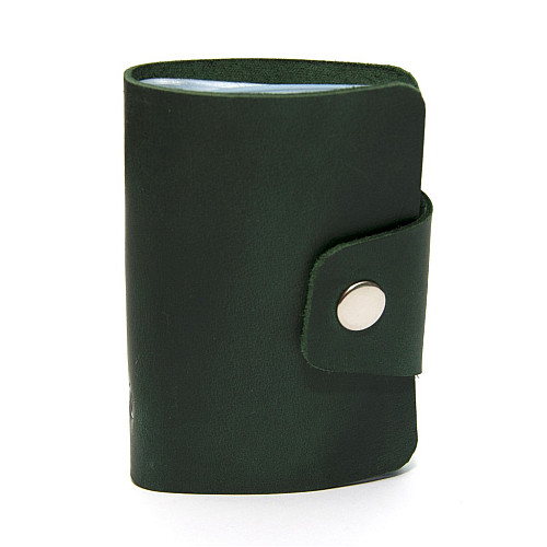 Шкіряна зелена візитниця книжечка на кнопку Gofin SKG-10028