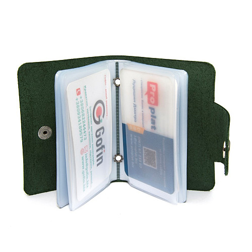 Шкіряна зелена візитниця книжечка на кнопку Gofin SKG-10028