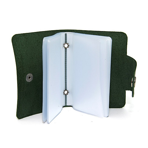 Шкіряна зелена візитниця книжечка на кнопку Gofin SKG-10028