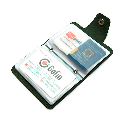 Шкіряна зелена візитниця книжечка на кнопку Gofin SKG-10028