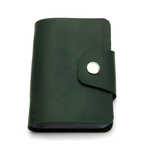 Шкіряна зелена візитниця книжечка на кнопку Gofin SKG-10028