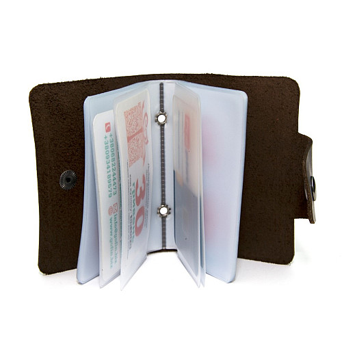 Шкіряна коричнева візитниця книжка на кнопку Gofin SKG-10029