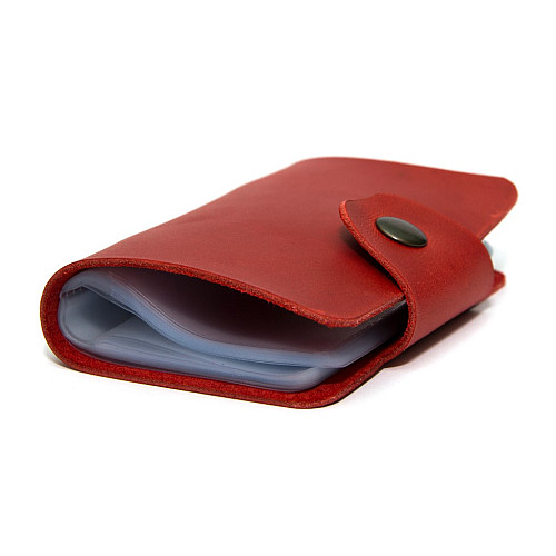 Кожаная красная визитница книжка на кнопку Gofin SKG-10030