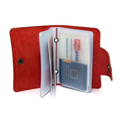 Кожаная красная визитница книжка на кнопку Gofin SKG-10030