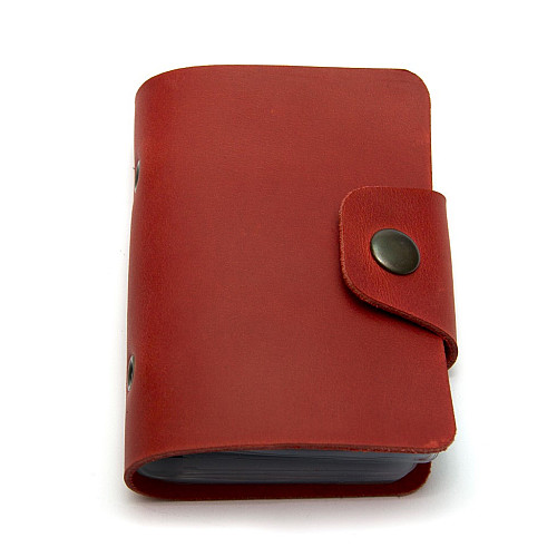 Кожаная красная визитница книжка на кнопку Gofin SKG-10030