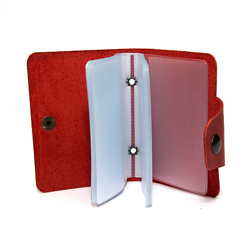 Кожаная красная визитница книжка на кнопку Gofin SKG-10030