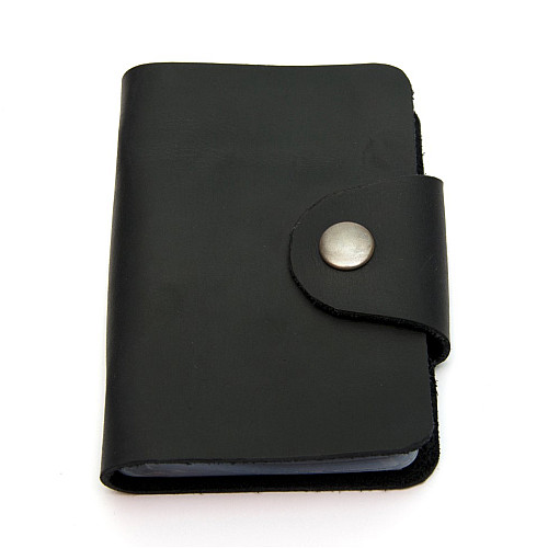 Кожаная черная визитница книжка на кнопку Gofin SKG-10031