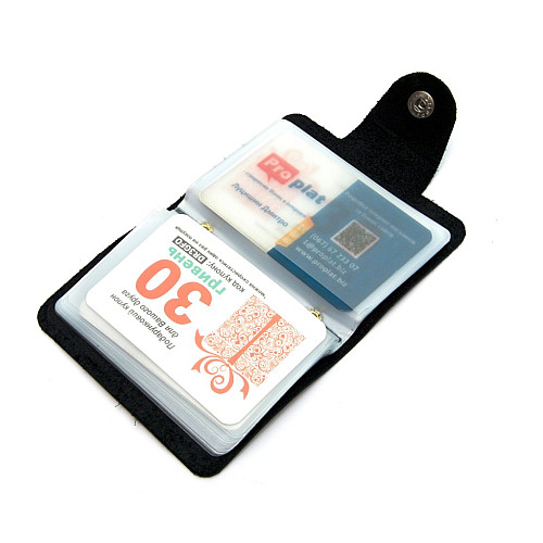 Кожаная черная визитница книжка на кнопку Gofin SKG-10031