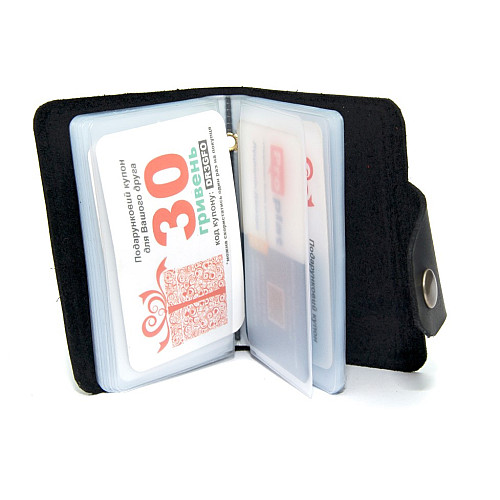 Кожаная черная визитница книжка на кнопку Gofin SKG-10031