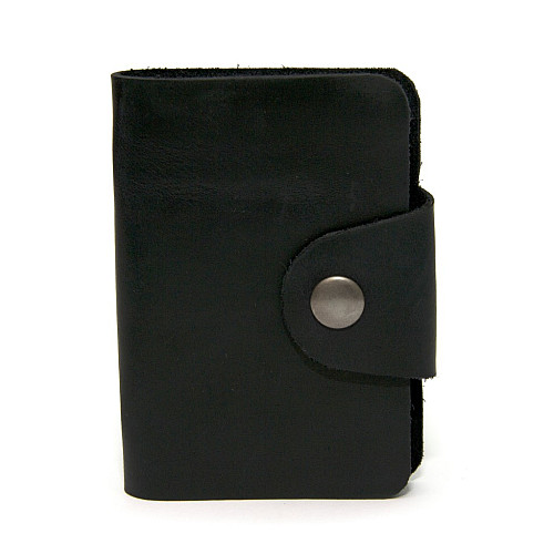 Кожаная черная визитница книжка на кнопку Gofin SKG-10031
