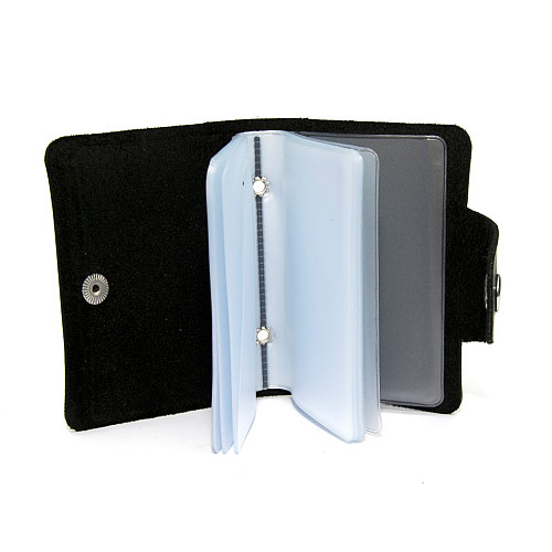 Кожаная черная визитница книжка на кнопку Gofin SKG-10031