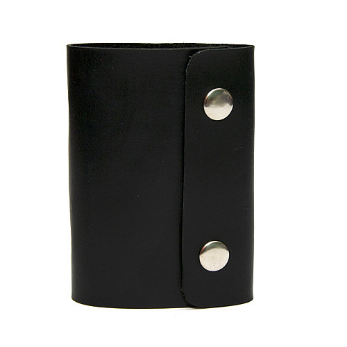 Шкіряна чорна візитниця книжка на дві кнопки Gofin SKG-10032