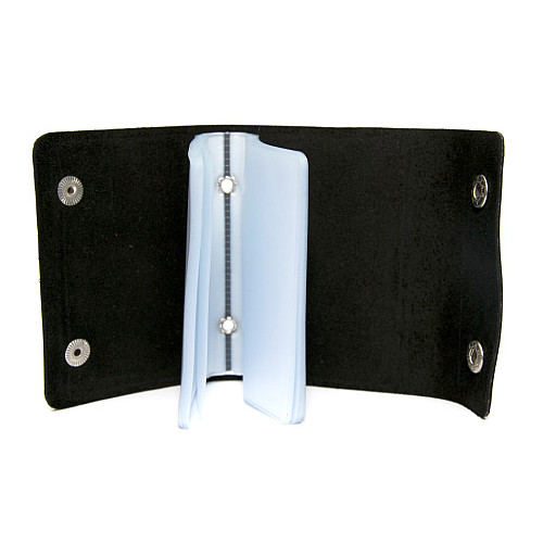 Шкіряна чорна візитниця книжка на дві кнопки Gofin SKG-10032