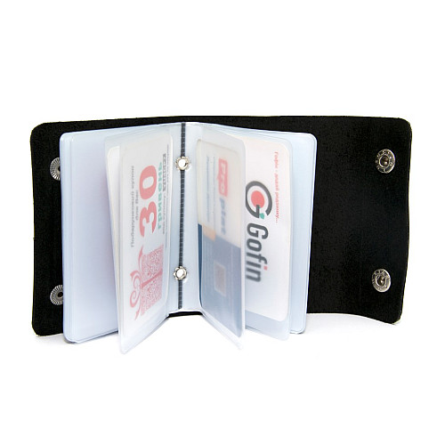 Шкіряна чорна візитниця книжка на дві кнопки Gofin SKG-10032