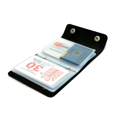 Шкіряна чорна візитниця книжка на дві кнопки Gofin SKG-10032