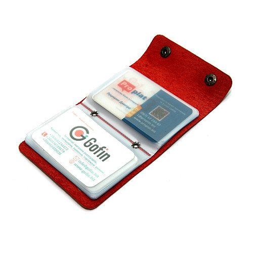 Кожаная красная визитница книжка на две кнопи Gofin SKG-10033