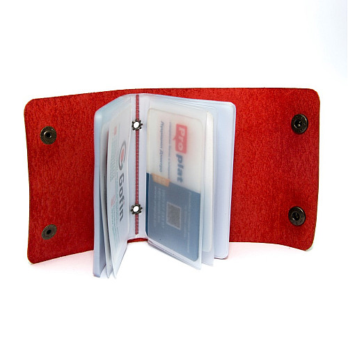 Кожаная красная визитница книжка на две кнопи Gofin SKG-10033