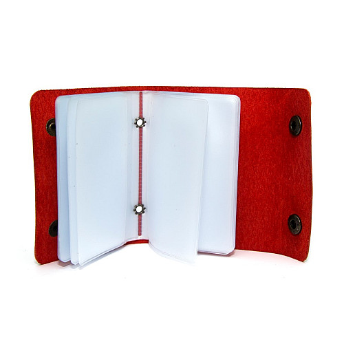 Кожаная красная визитница книжка на две кнопи Gofin SKG-10033