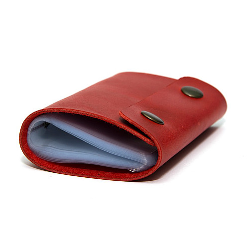 Кожаная красная визитница книжка на две кнопи Gofin SKG-10033