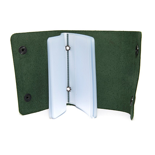 Шкіряна зелена візитниця книжка на дві кнопки Gofin SKG-10034