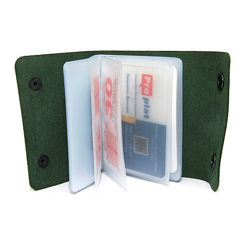 Шкіряна зелена візитниця книжка на дві кнопки Gofin SKG-10034