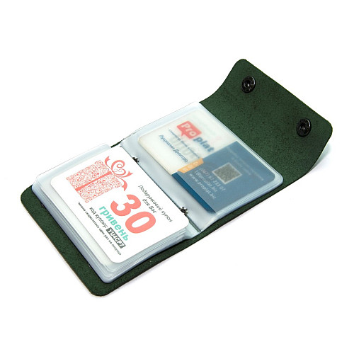 Шкіряна зелена візитниця книжка на дві кнопки Gofin SKG-10034