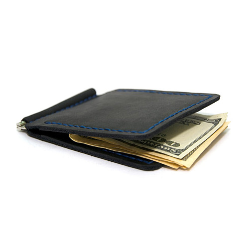 Темно-синій шкіряний зажим для грошей Gofin SKG-10035